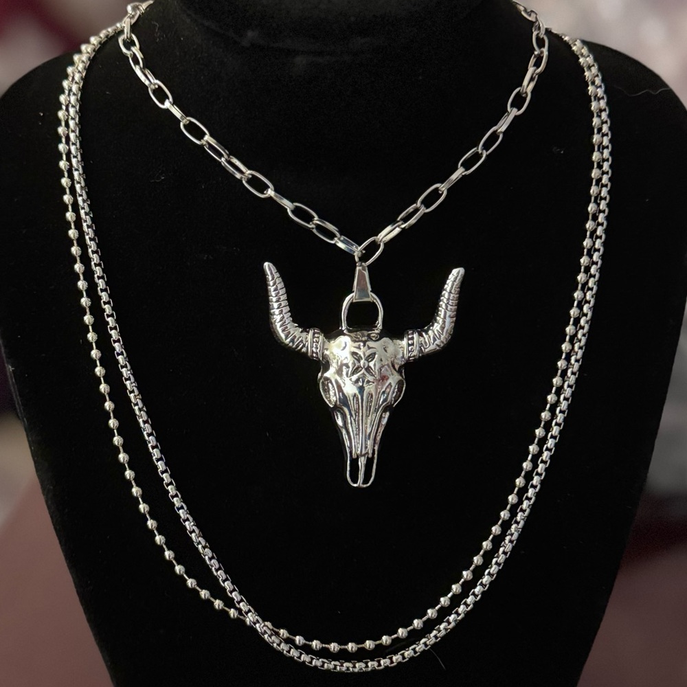 Custom Made Cowgirl Bull layered Necklace